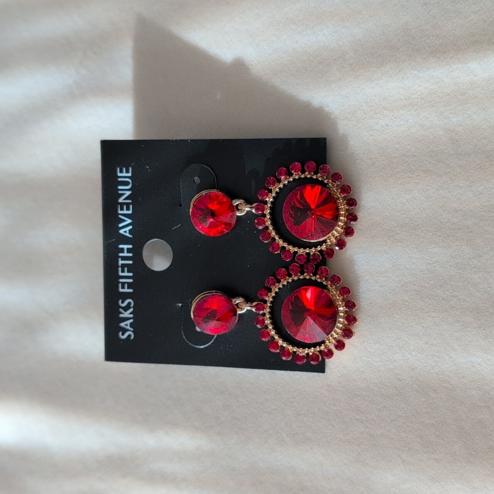 Saks Fifth Avenue gold tone red rhinestone Post earrings